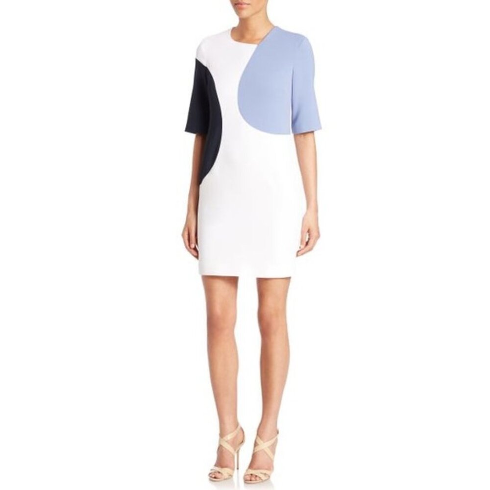 Aquilano Rimondi White and Blue Colorblock Sheath Dress